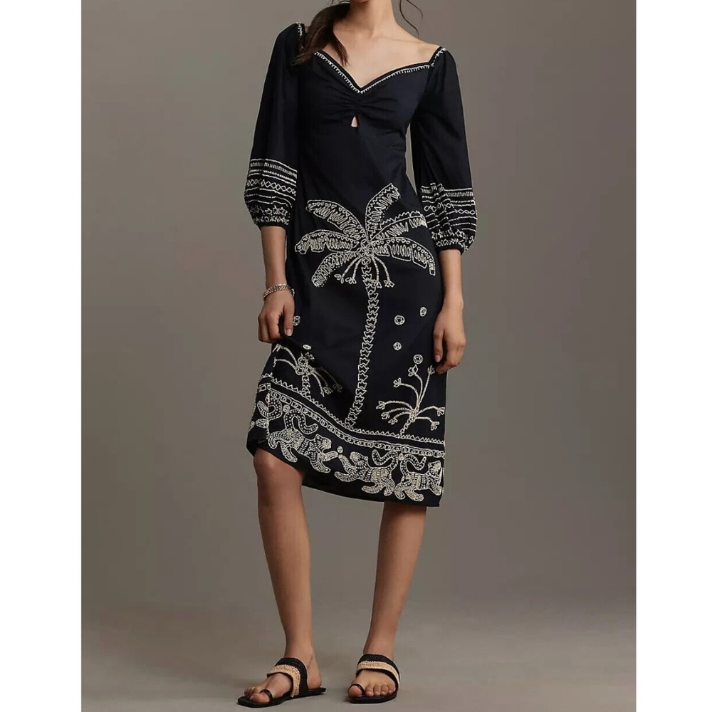 FARM Rio Beaded Midi Dress Sweetheart Neck Cutout Sz Small